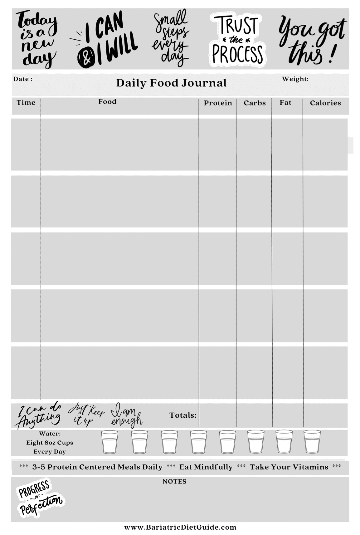 Free Printable Bariatric Food Journal